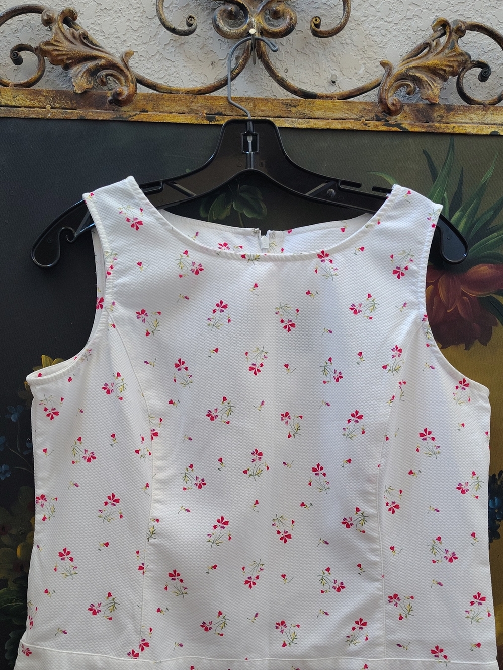 Y2K 100% Textured Cotton Floral Sleeveless Shift Dress w/ Pockets P2P 19-1/4 in.